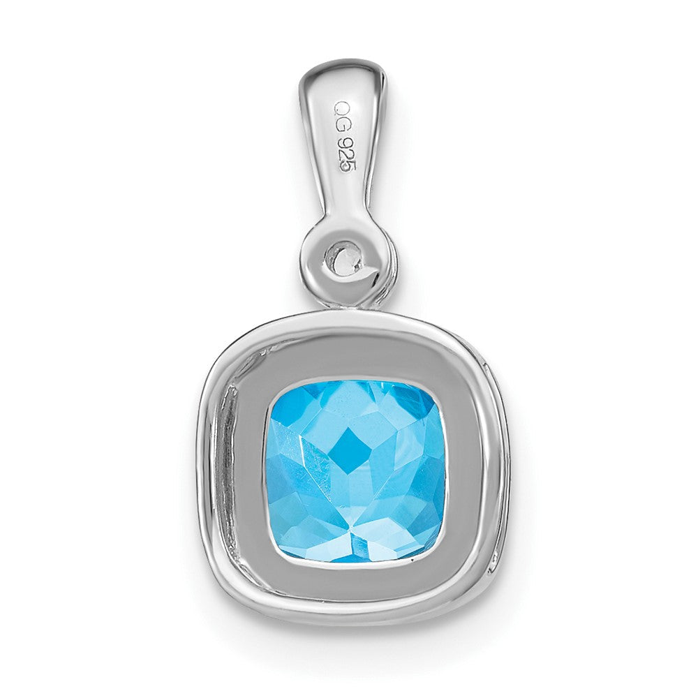 14K Weißgold Anhänger mit Kissenschliff-Blautopas und echten Diamanten