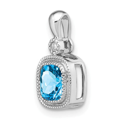 14K Weißgold Anhänger mit Kissenschliff-Blautopas und echten Diamanten