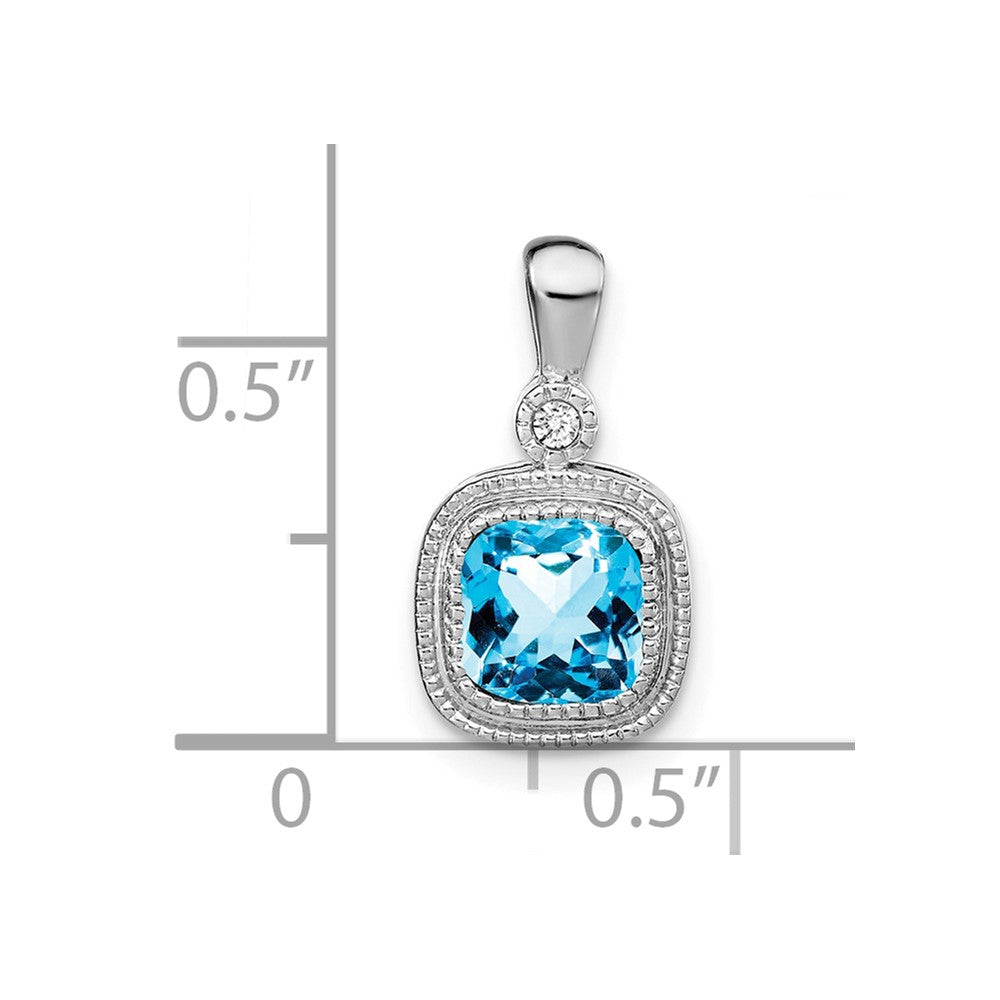 14K Weißgold Anhänger mit Kissenschliff-Blautopas und echten Diamanten