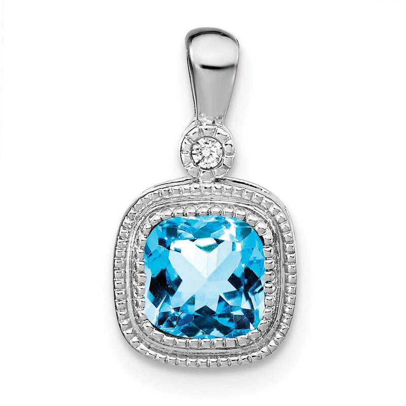 14K Weißgold Anhänger mit Kissenschliff-Blautopas und echten Diamanten