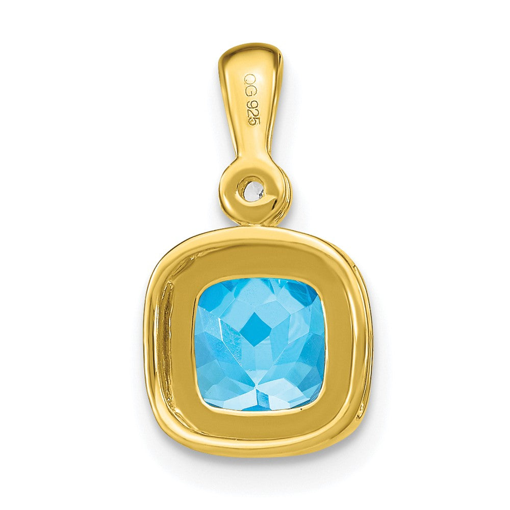 14K Gelbgold Anhänger mit Blautopas im Kissenschliff und echten Diamanten