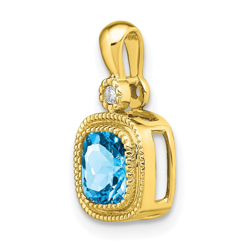 14K Gelbgold Anhänger mit Blautopas im Kissenschliff und echten Diamanten