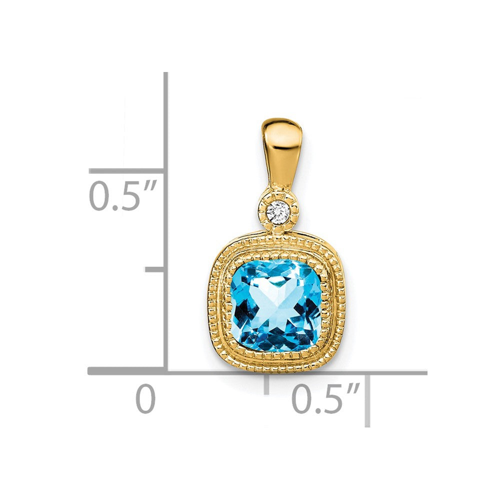 14K Gelbgold Anhänger mit Blautopas im Kissenschliff und echten Diamanten