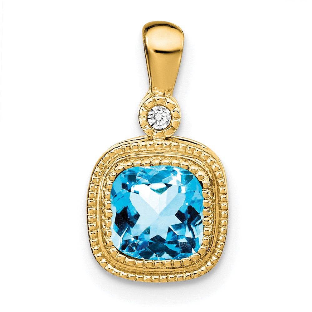 14K Gelbgold Anhänger mit Blautopas im Kissenschliff und echten Diamanten