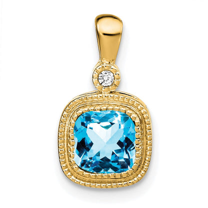 14K Gelbgold Anhänger mit Blautopas im Kissenschliff und echten Diamanten