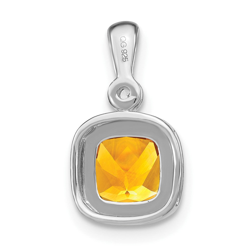 14K Weißgold Anhänger mit Kissenschliff-Citrin und echten Diamanten