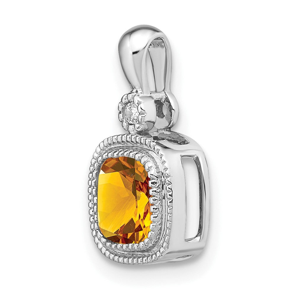14K Weißgold Anhänger mit Kissenschliff-Citrin und echten Diamanten