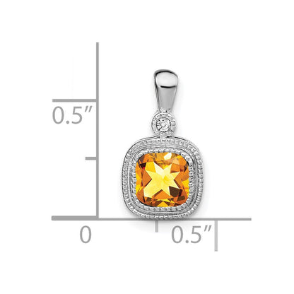 14K Weißgold Anhänger mit Kissenschliff-Citrin und echten Diamanten