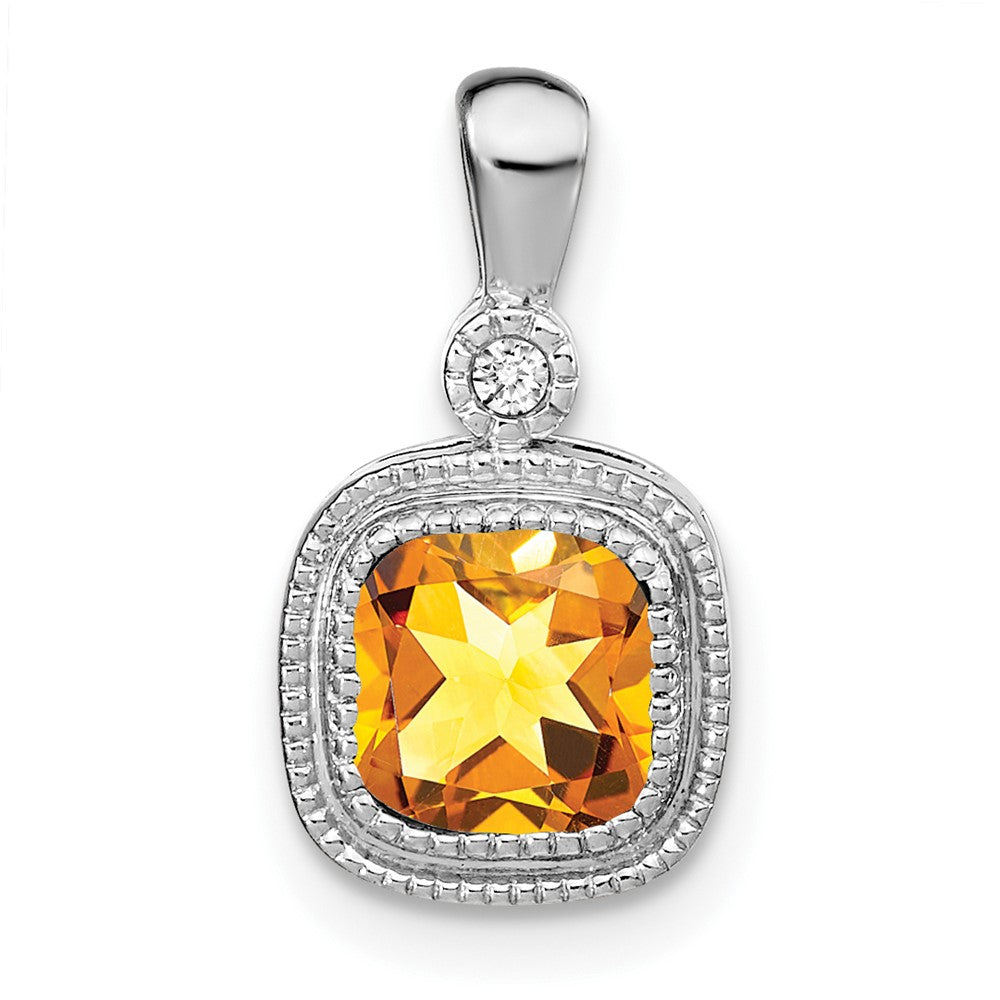 14K Weißgold Anhänger mit Kissenschliff-Citrin und echten Diamanten