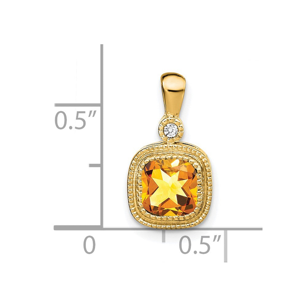 14K Gelbgold Anhänger mit Citrin im Kissenschliff und echten Diamanten