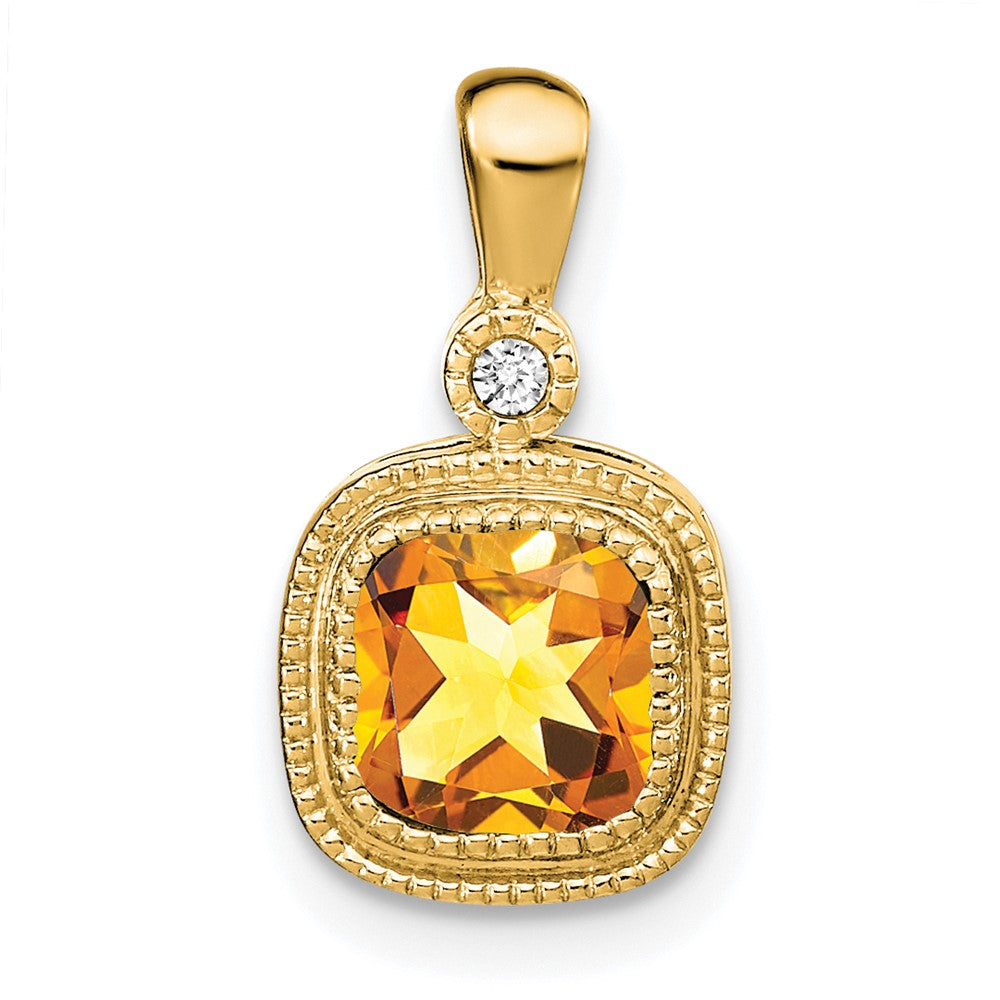14K Gelbgold Anhänger mit Citrin im Kissenschliff und echten Diamanten