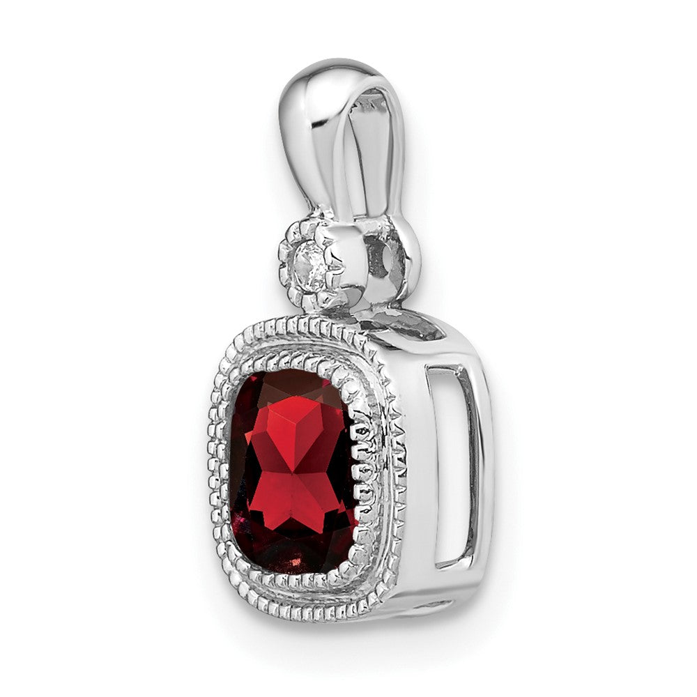 14K Weißgold Anhänger mit Kissenschliff-Granat und echten Diamanten