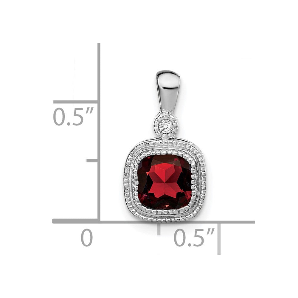 14K Weißgold Anhänger mit Kissenschliff-Granat und echten Diamanten