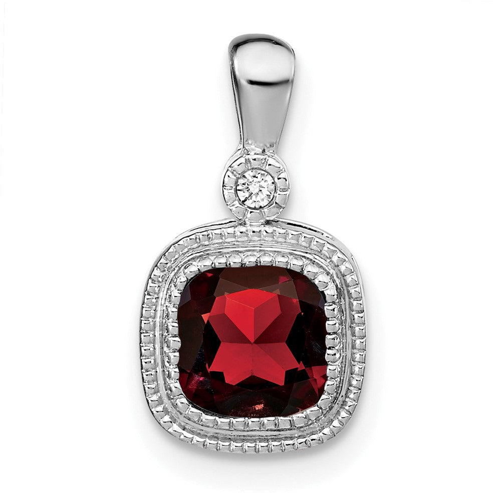 14K Weißgold Anhänger mit Kissenschliff-Granat und echten Diamanten