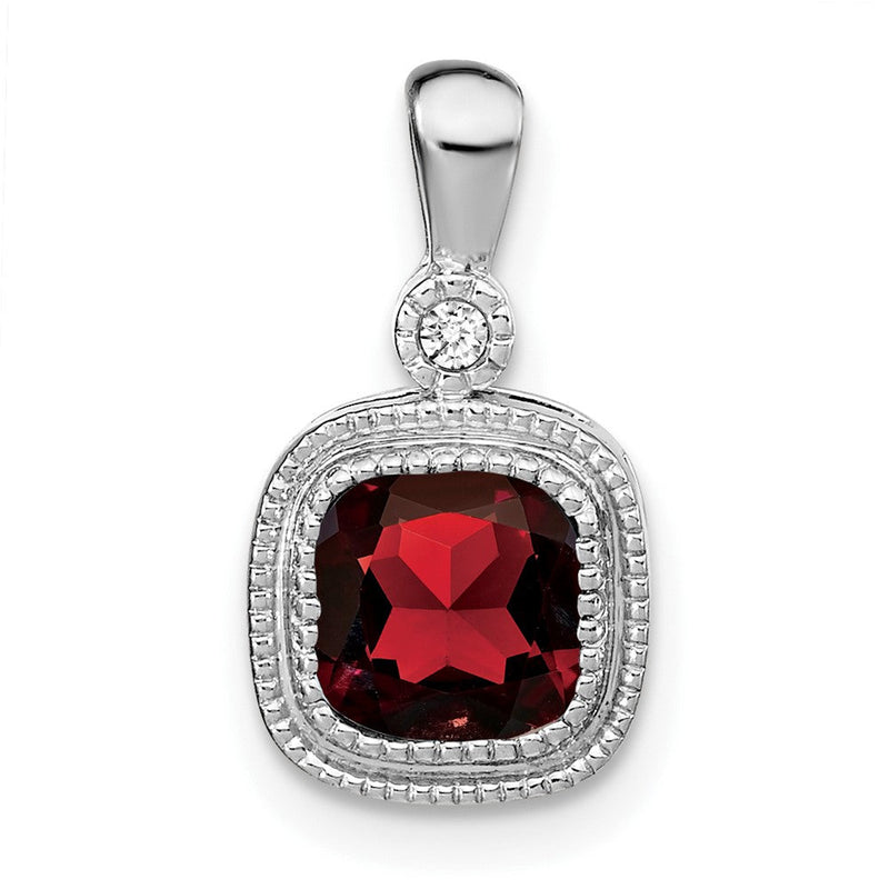 14K Weißgold Anhänger mit Kissenschliff-Granat und echten Diamanten