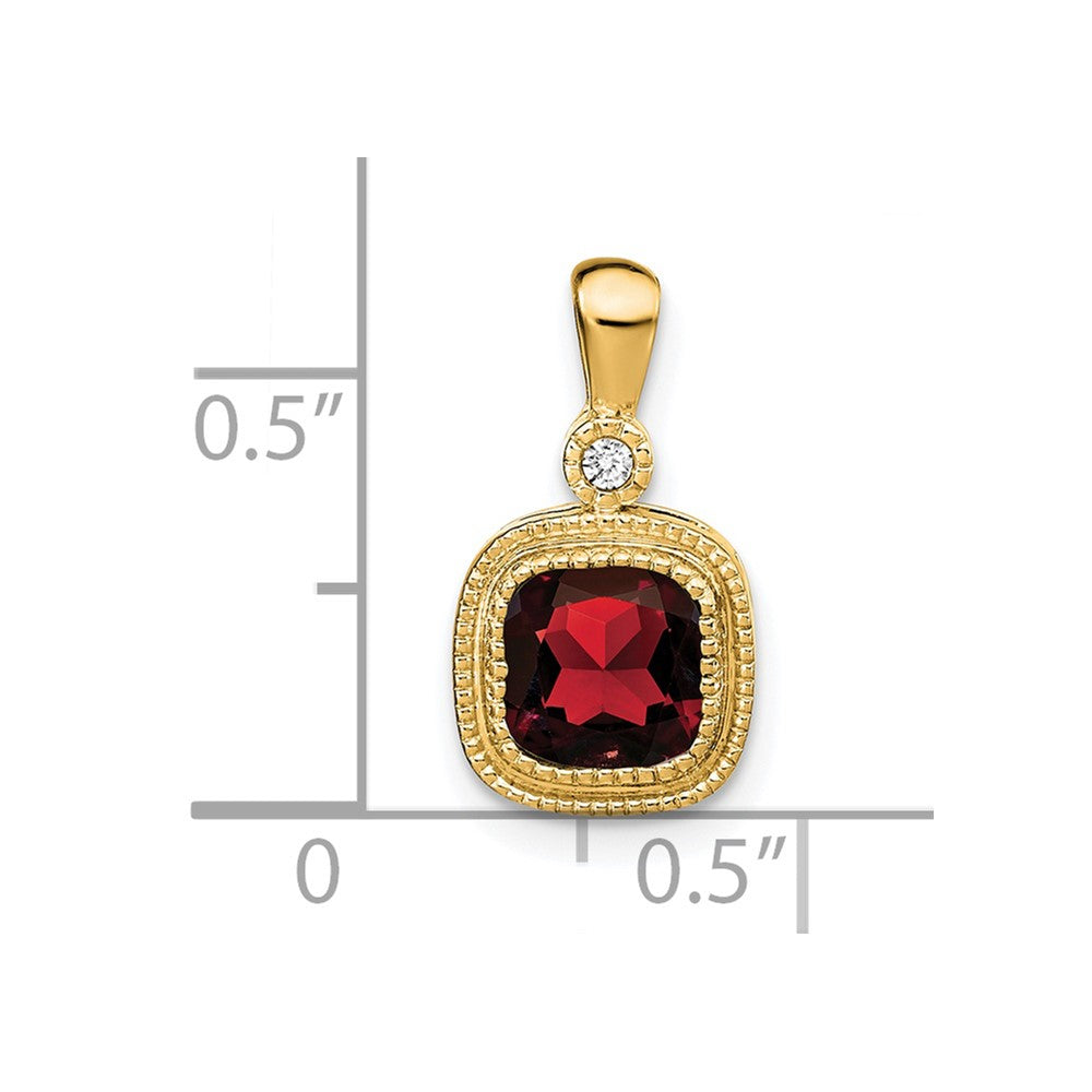 14K Gelbgold Anhänger mit Kissenschliff-Granat und echten Diamanten