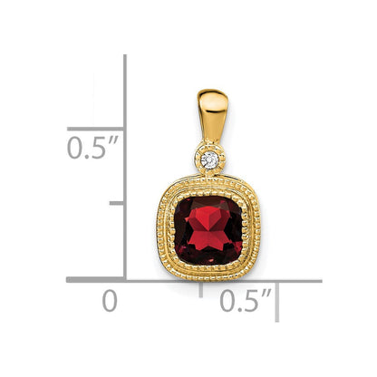 14K Gelbgold Anhänger mit Kissenschliff-Granat und echten Diamanten