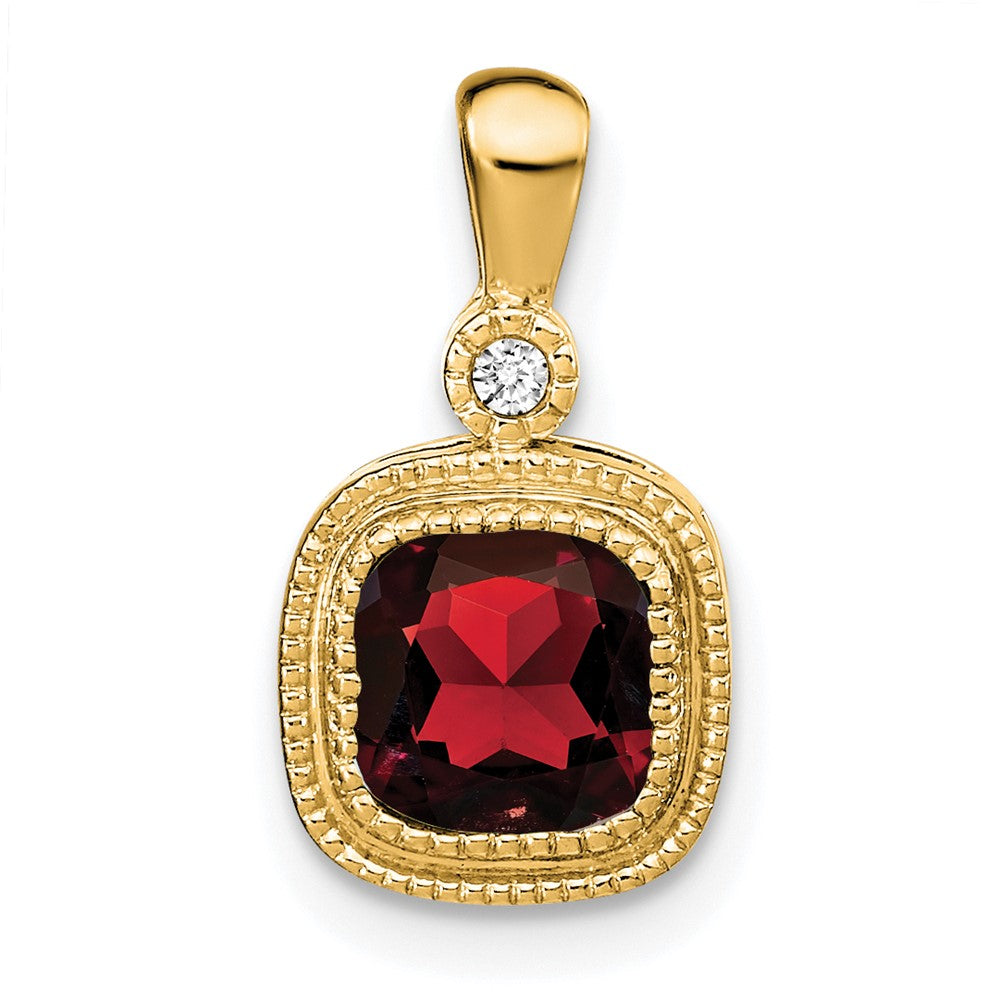 14K Gelbgold Anhänger mit Kissenschliff-Granat und echten Diamanten