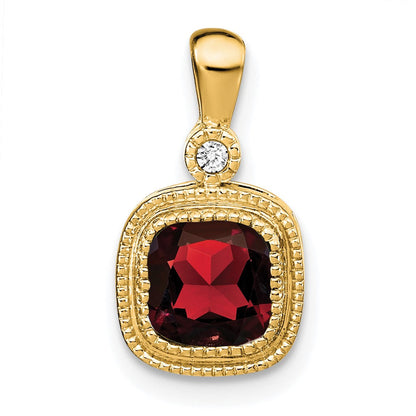 14K Gelbgold Anhänger mit Kissenschliff-Granat und echten Diamanten