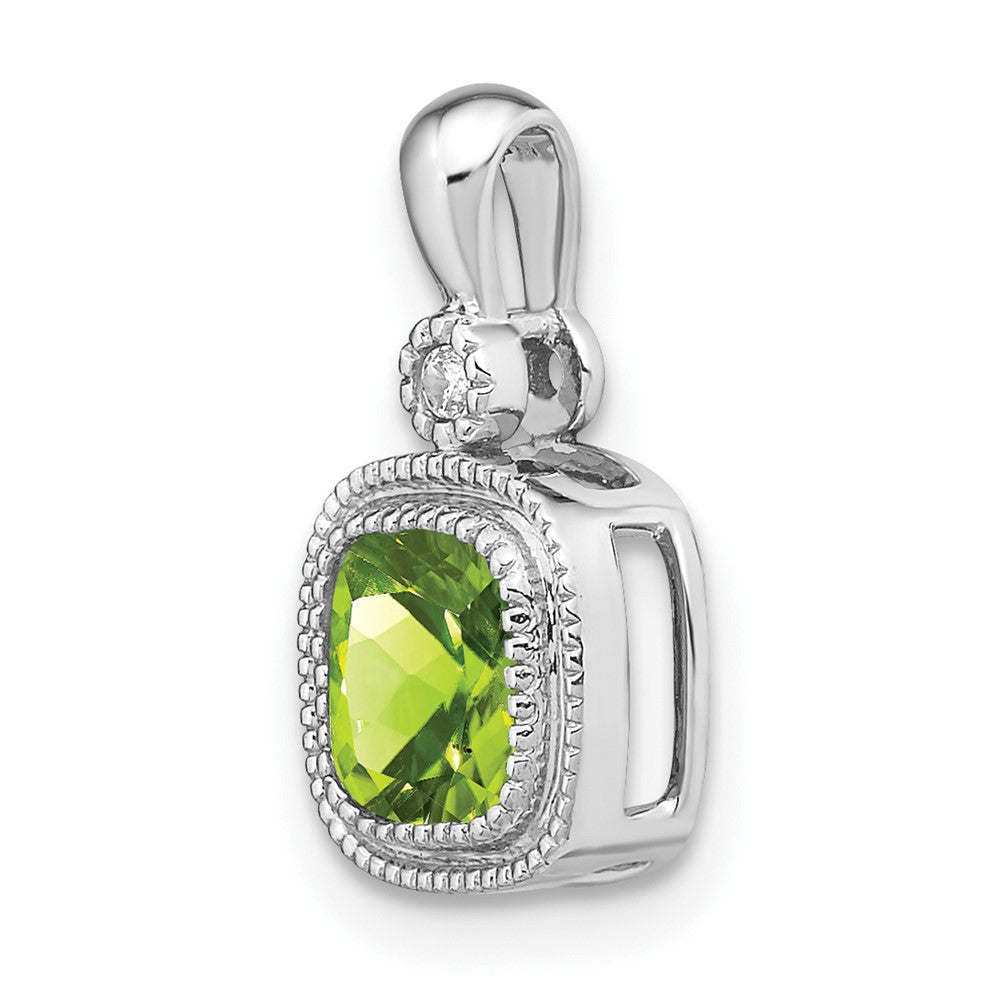 14K Weißgold Anhänger mit Peridot im Kissenschliff und echten Diamanten