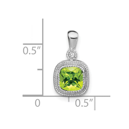 14K Weißgold Anhänger mit Peridot im Kissenschliff und echten Diamanten