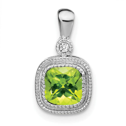 14K Weißgold Anhänger mit Peridot im Kissenschliff und echten Diamanten