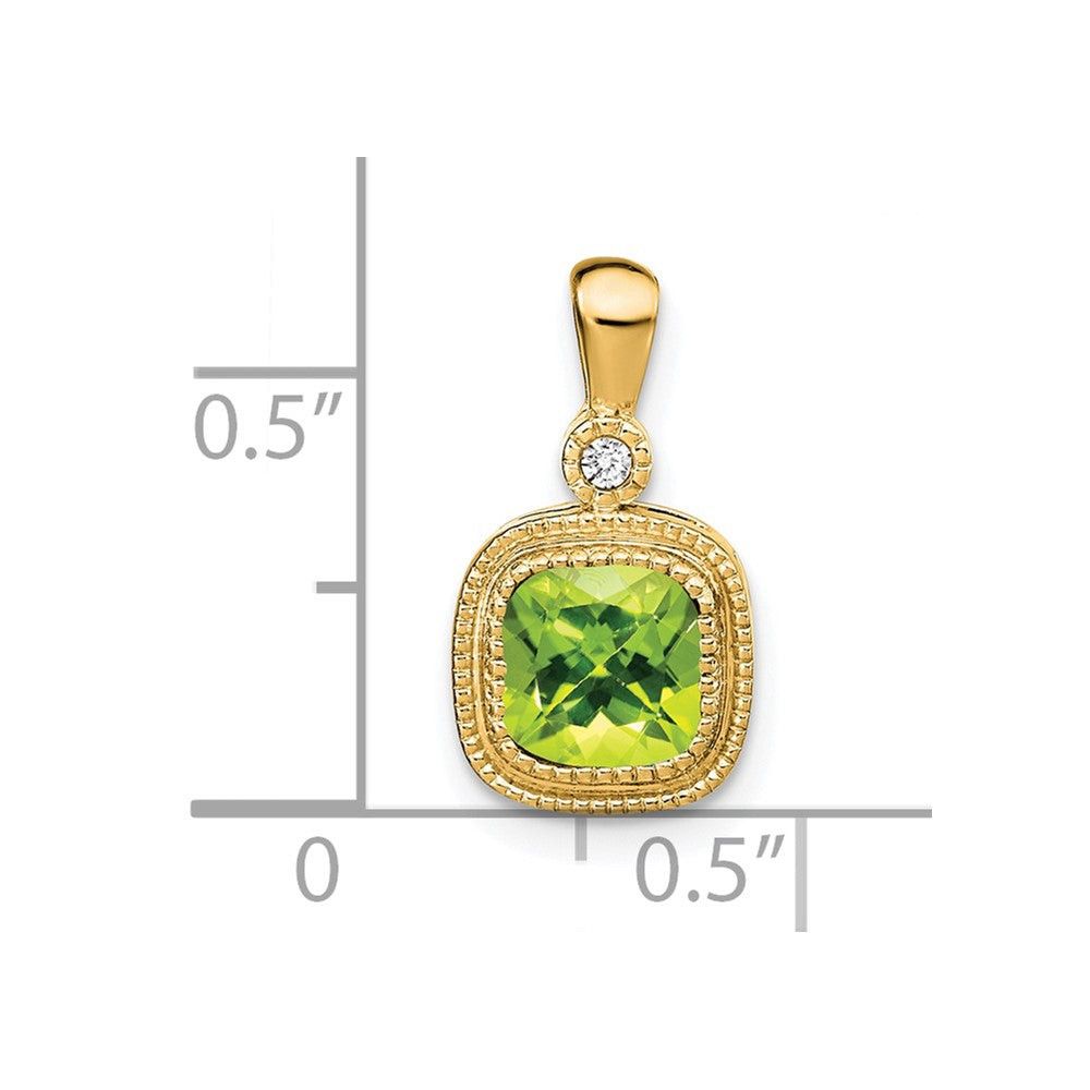 14K Gelbgold Anhänger mit Peridot im Kissenschliff und echten Diamanten