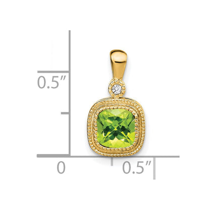 14K Gelbgold Anhänger mit Peridot im Kissenschliff und echten Diamanten