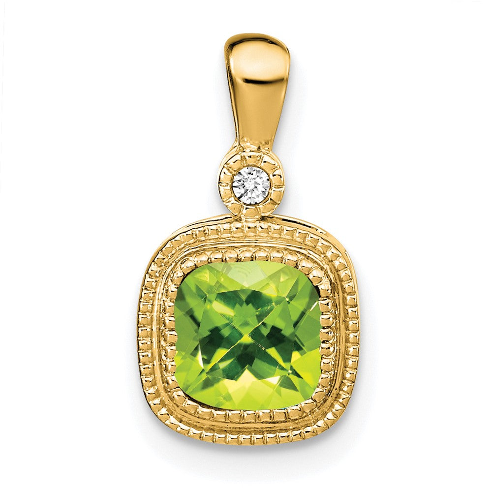 14K Gelbgold Anhänger mit Peridot im Kissenschliff und echten Diamanten