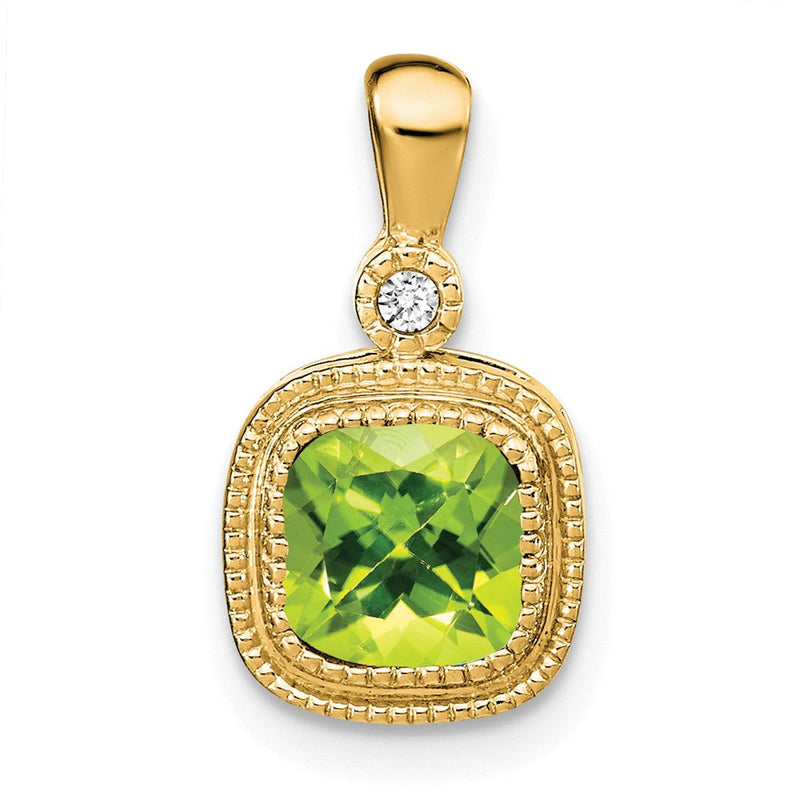 14K Gelbgold Anhänger mit Peridot im Kissenschliff und echten Diamanten