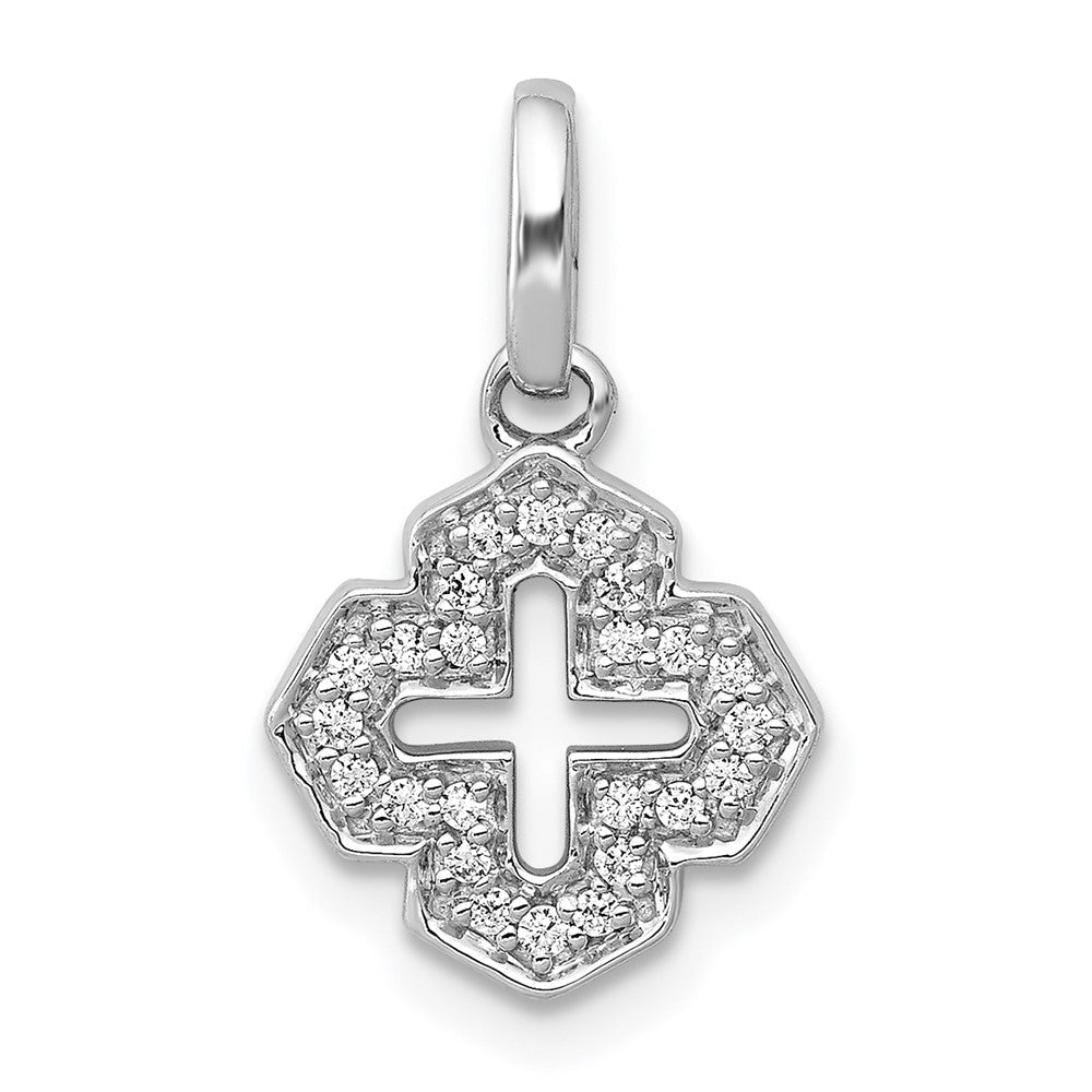 14K Weißgold Anhänger mit fantasievollem Kreuz und 0,1 ct. echtem Diamant