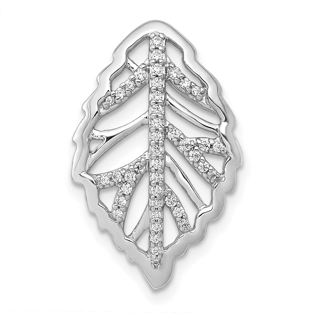 14K Weißgold 1/6ct. Echt Diamant Blatt Kette Anhänger