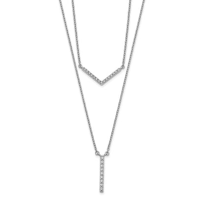 14K Weißgold Echt Diamant Doppelt Strang 18 Zoll Halskette