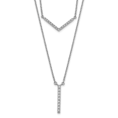 14K Weißgold Echt Diamant Doppelt Strang 18 Zoll Halskette