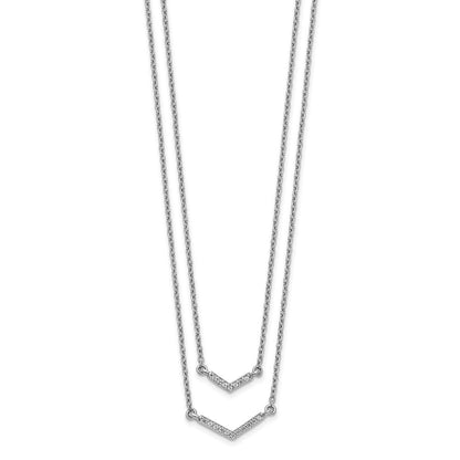 14K Weißgold Echt Diamant Doppelt Strang 18 Zoll Halskette