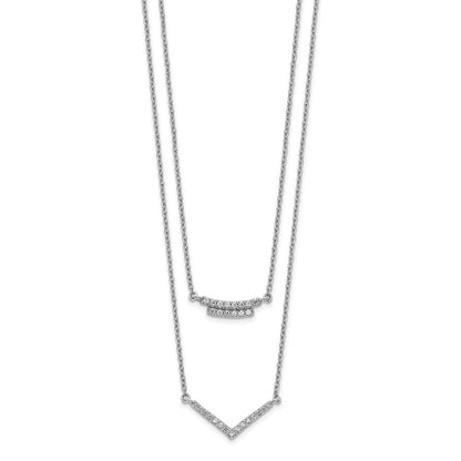 14K Weißgold Echt Diamant Doppelt Strang 18 Zoll Halskette