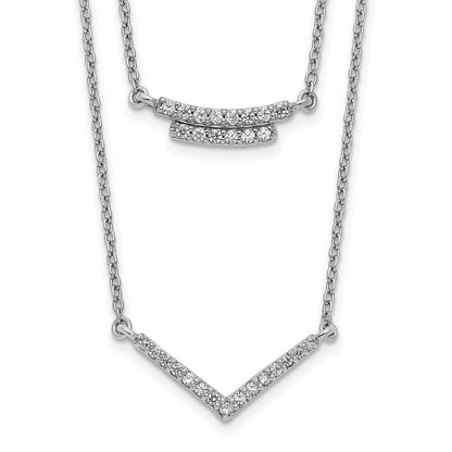 14K Weißgold Echt Diamant Doppelt Strang 18 Zoll Halskette