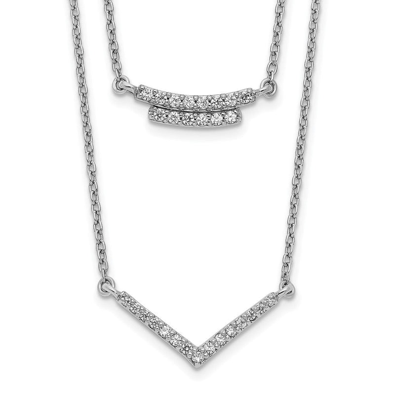 14K Weißgold Echt Diamant Doppelt Strang 18 Zoll Halskette