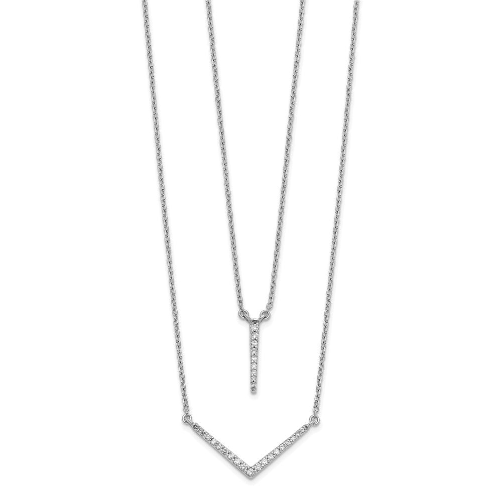 14K Weißgold Echt Diamant Doppelt Strang 18 Zoll Halskette