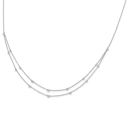 14K Weißgold Echt Diamant Multi Station Doppelt Strang Halskette