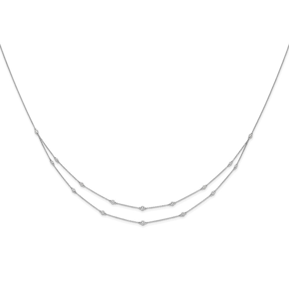 14K Weißgold Echt Diamant Multi Station Doppelt Strang Halskette