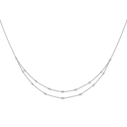 14K Weißgold Echt Diamant Multi Station Doppelt Strang Halskette