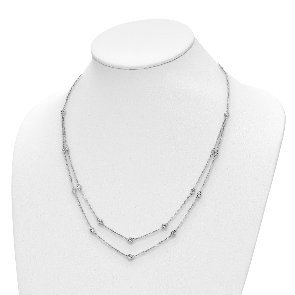 14K Weißgold Echt Diamant Multi Station Doppelt Strang Halskette