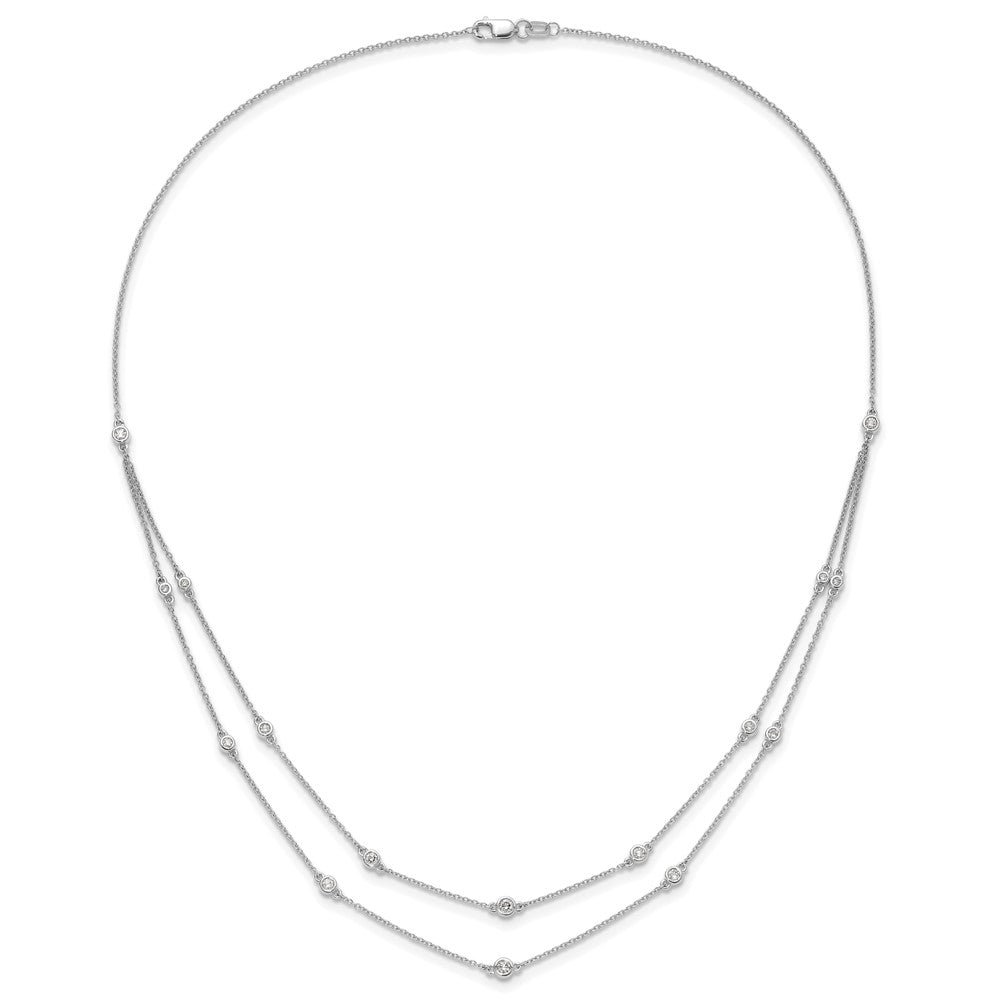 14K Weißgold Echt Diamant Multi Station Doppelt Strang Halskette