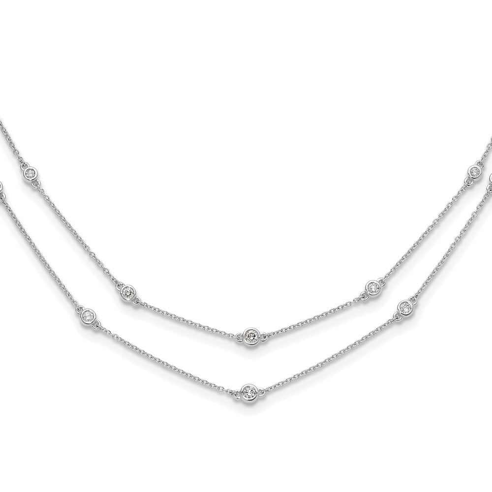 14K Weißgold Echt Diamant Multi Station Doppelt Strang Halskette