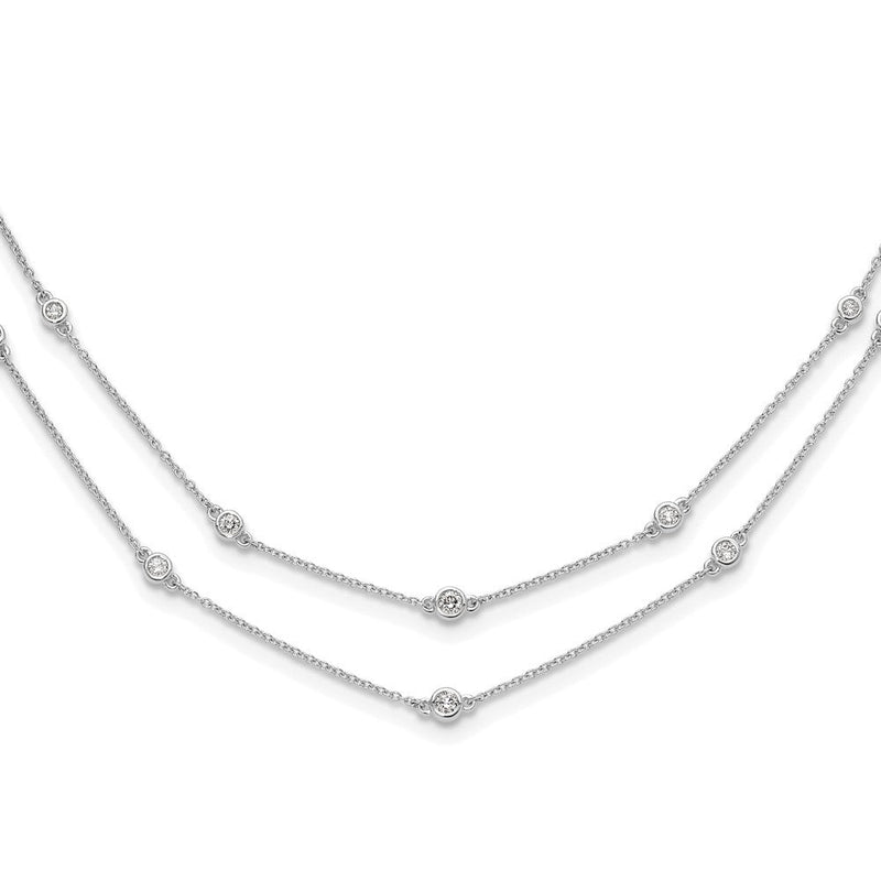 14K Weißgold Echt Diamant Multi Station Doppelt Strang Halskette