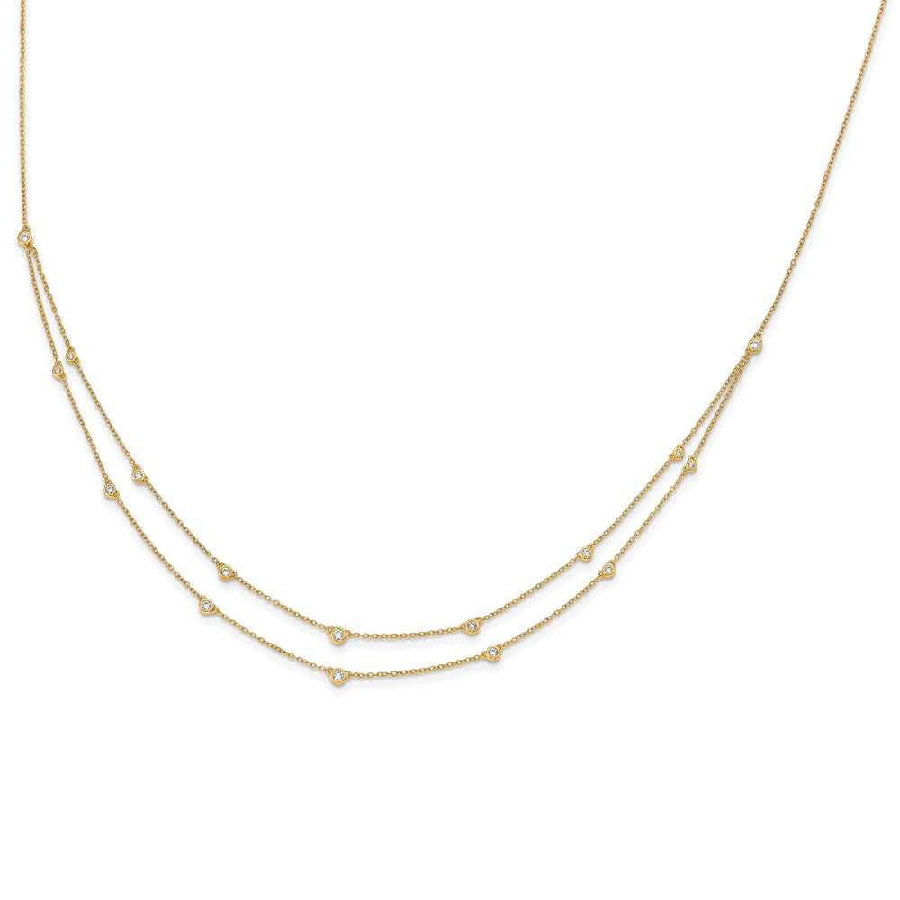 14K Gelbgold Echt Diamant Multi Station Doppelt Strang Halskette