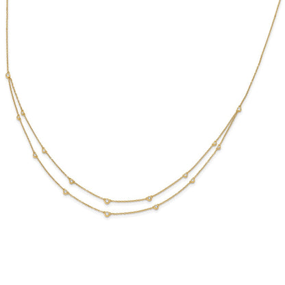 14K Gelbgold Echt Diamant Multi Station Doppelt Strang Halskette