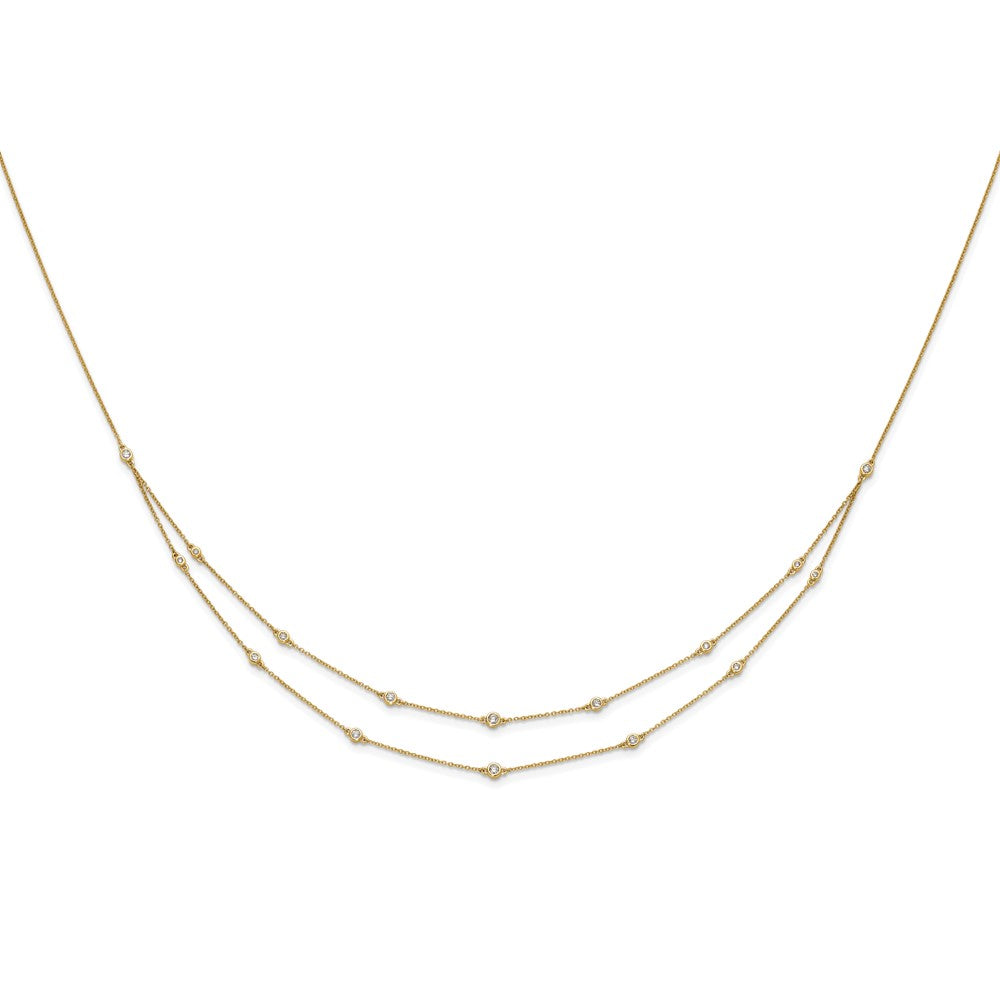 14K Gelbgold Echt Diamant Multi Station Doppelt Strang Halskette