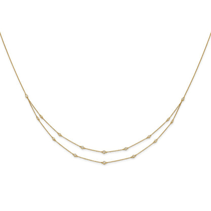 14K Gelbgold Echt Diamant Multi Station Doppelt Strang Halskette